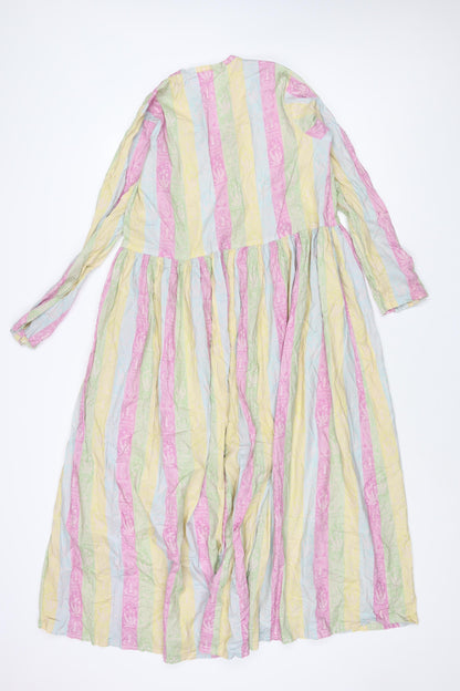 Khaadi Womens Multicoloured Striped Viscose A-Line Size 12 V-Neck Button - Geometric Print
