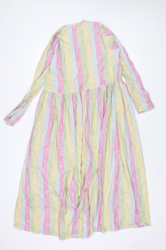 Khaadi Womens Multicoloured Striped Viscose A-Line Size 12 V-Neck Button - Geometric Print