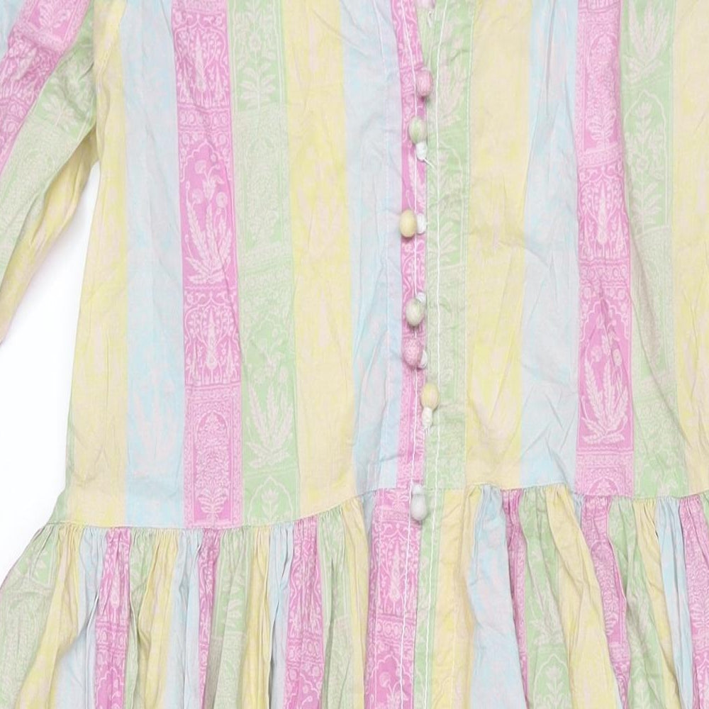 Khaadi Womens Multicoloured Striped Viscose A-Line Size 12 V-Neck Button - Geometric Print
