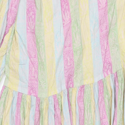 Khaadi Womens Multicoloured Striped Viscose A-Line Size 12 V-Neck Button - Geometric Print
