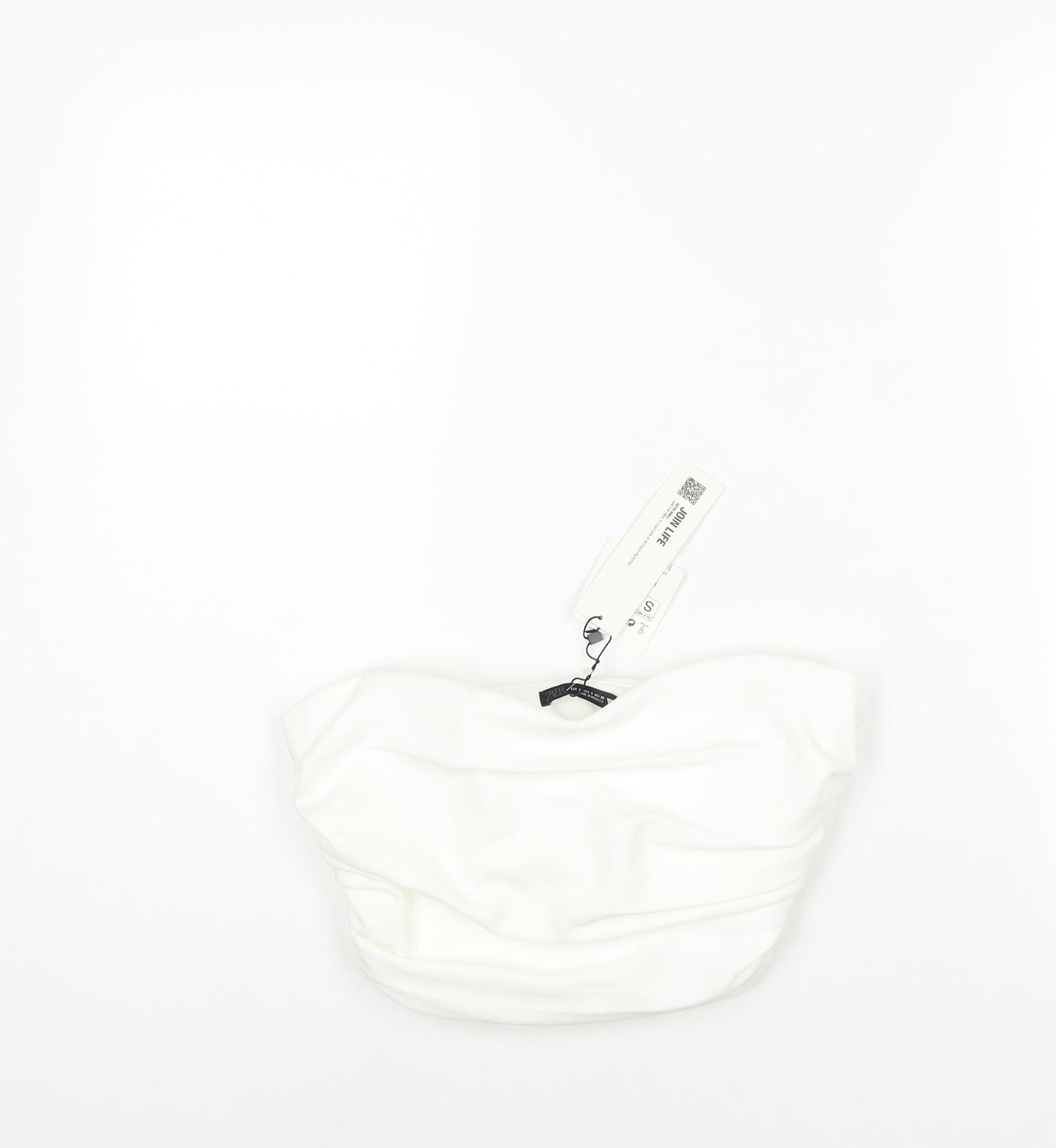 Zara Womens White Polyester Cropped Blouse Size S Square Neck - Rouched Corset Style