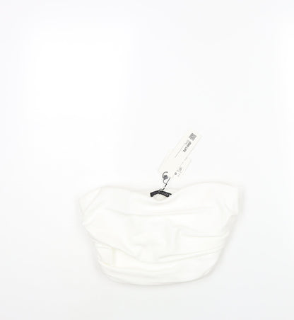 Zara Womens White Polyester Cropped Blouse Size S Square Neck - Rouched Corset Style