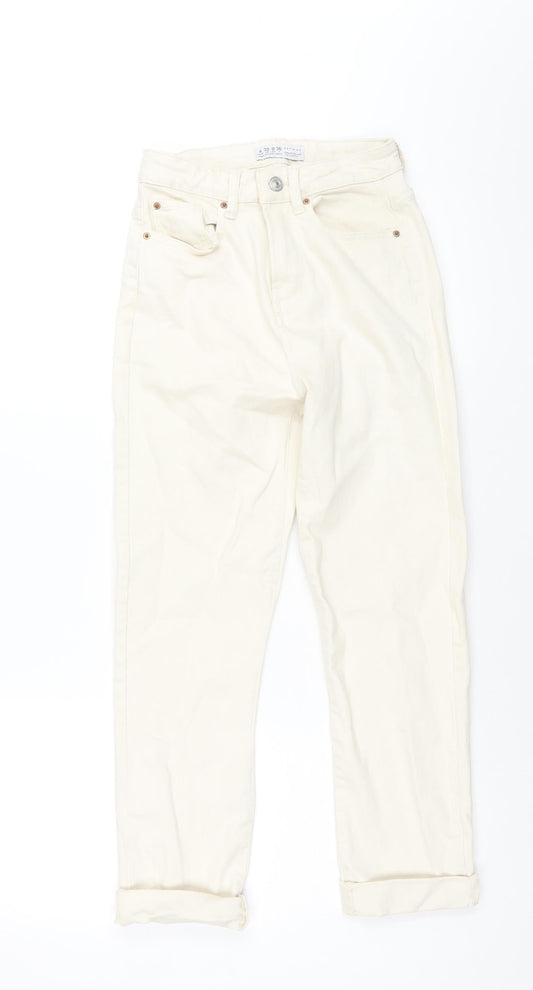 Denim & Co. Womens Ivory Cotton Straight Jeans Size 4 L25 in Regular Zip