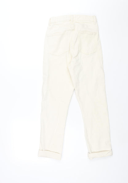 Denim & Co. Womens Ivory Cotton Straight Jeans Size 4 L25 in Regular Zip