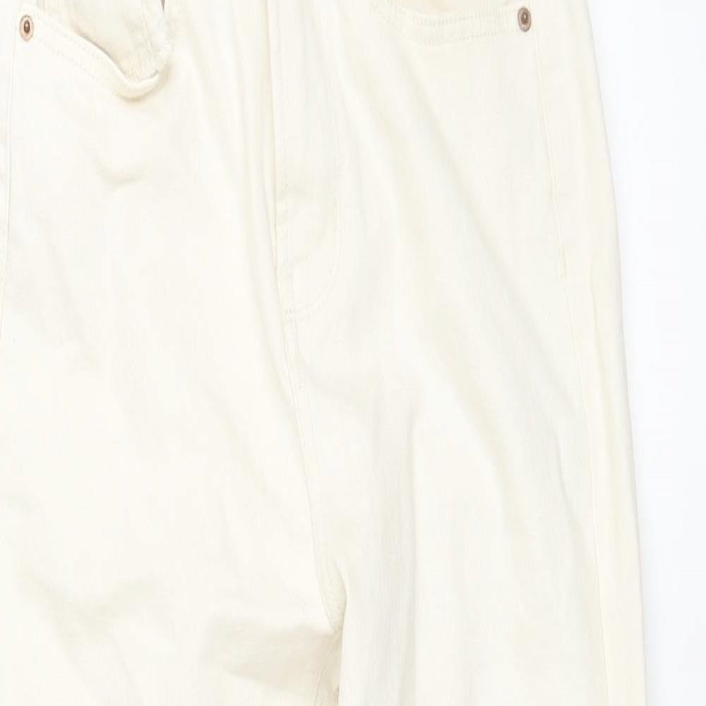 Denim & Co. Womens Ivory Cotton Straight Jeans Size 4 L25 in Regular Zip