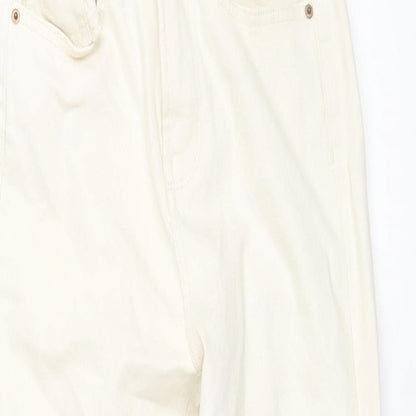 Denim & Co. Womens Ivory Cotton Straight Jeans Size 4 L25 in Regular Zip