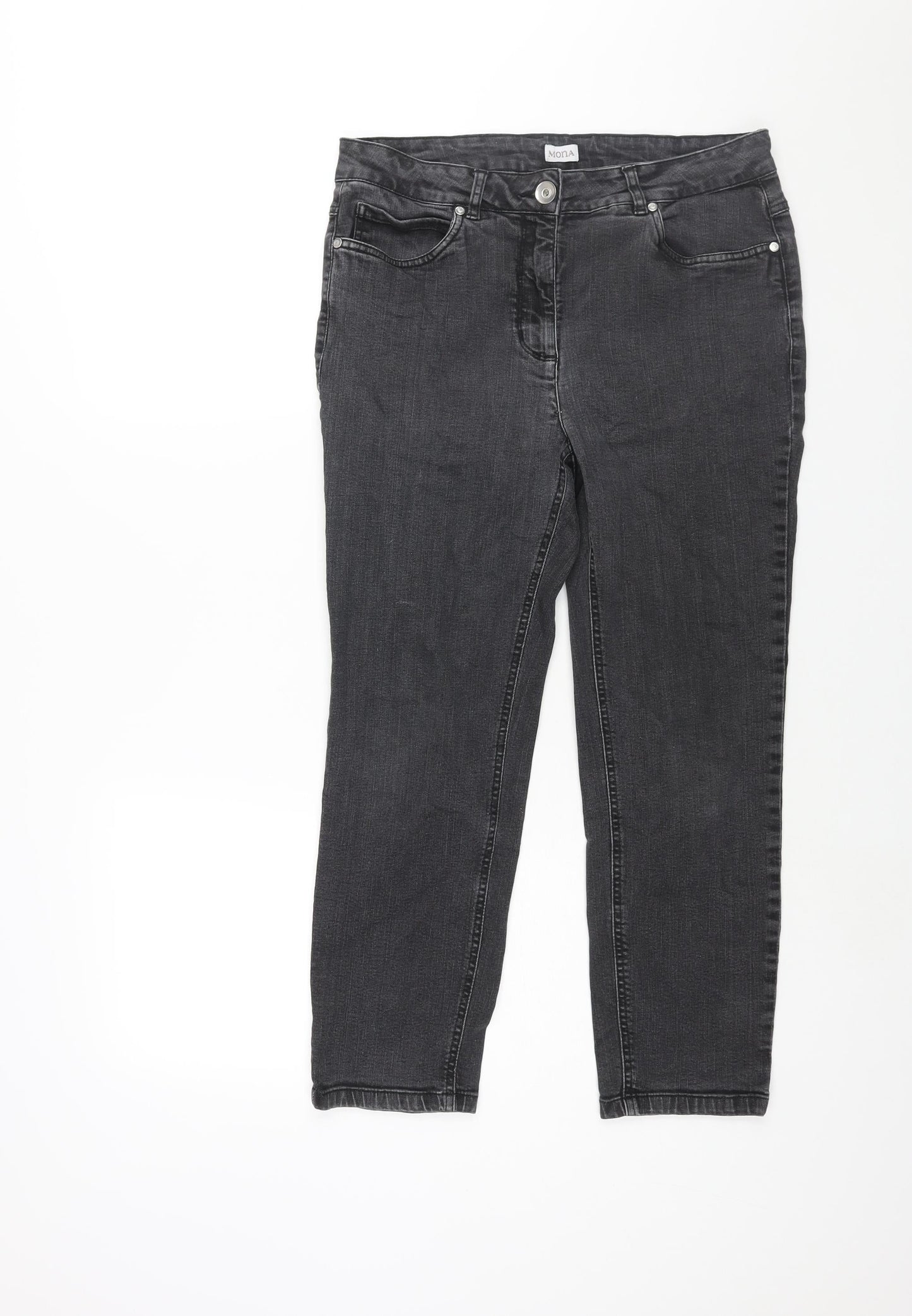 Mona Womens Black Cotton Tapered Jeans Size 14 L25 in Regular Zip