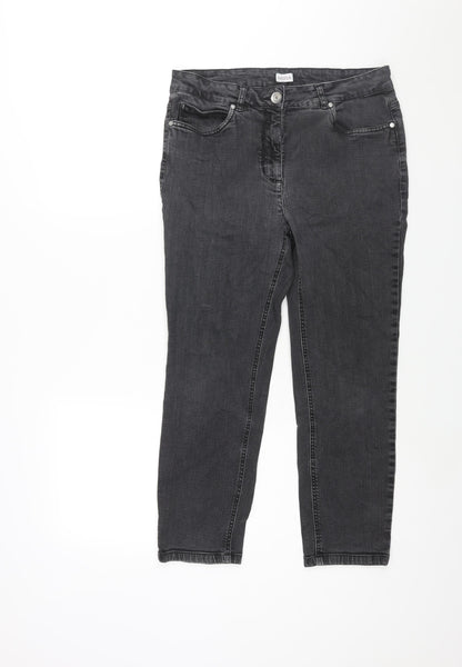 Mona Womens Black Cotton Tapered Jeans Size 14 L25 in Regular Zip