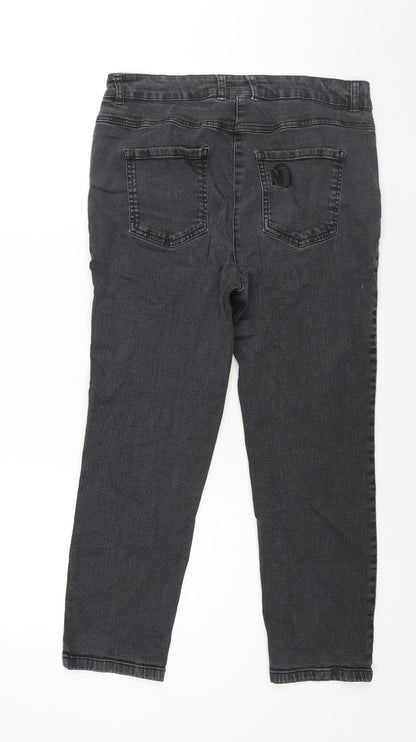 Mona Womens Black Cotton Tapered Jeans Size 14 L25 in Regular Zip