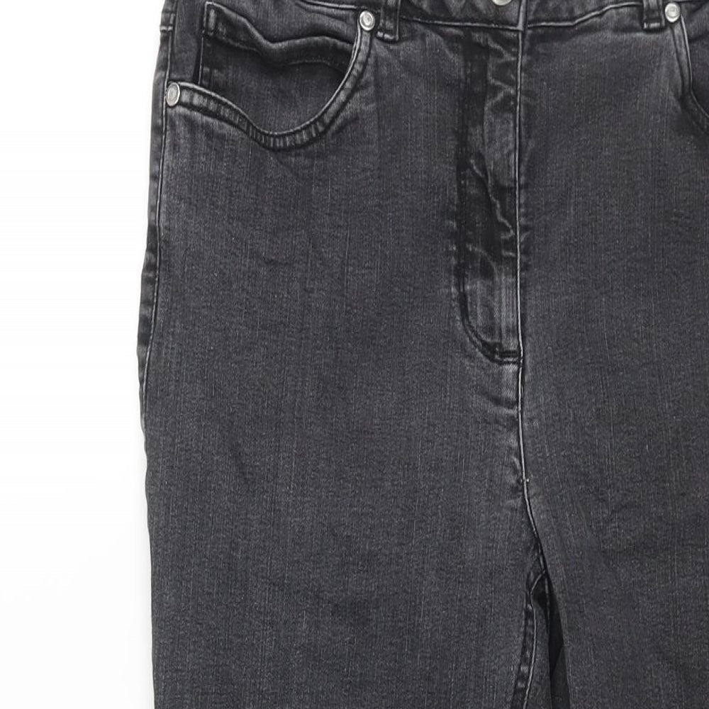 Mona Womens Black Cotton Tapered Jeans Size 14 L25 in Regular Zip