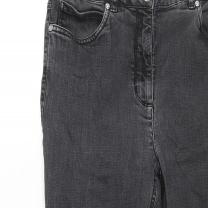 Mona Womens Black Cotton Tapered Jeans Size 14 L25 in Regular Zip