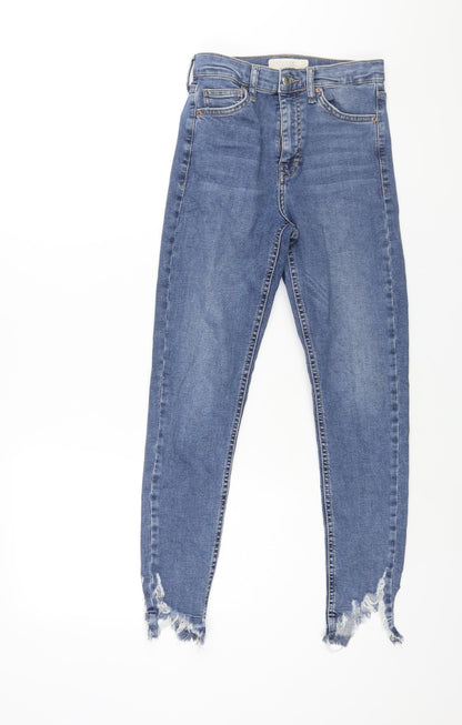 Topshop Womens Blue Cotton Skinny Jeans Size 26 in L26 in Regular Zip - Distressed Hem Detail