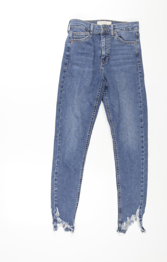 Topshop Womens Blue Cotton Skinny Jeans Size 26 in L26 in Regular Zip - Distressed Hem Detail