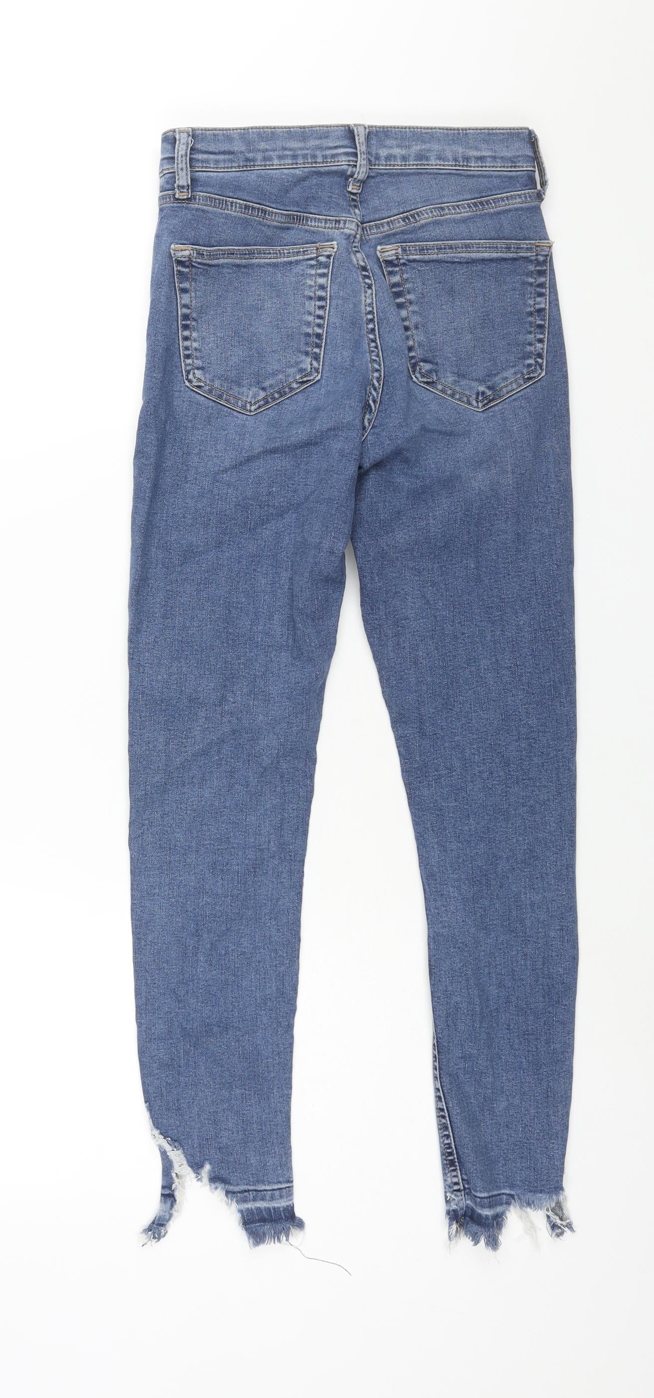 Topshop Womens Blue Cotton Skinny Jeans Size 26 in L26 in Regular Zip - Distressed Hem Detail