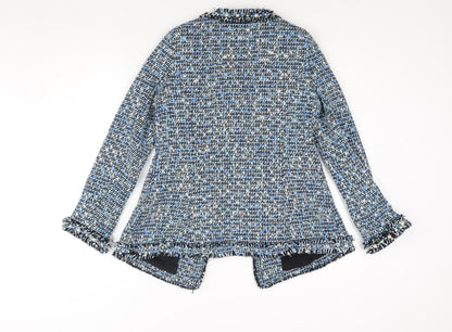 Luxy Womens Blue Jacket Size M Hook & Eye - Raw Edge Pearl Detail