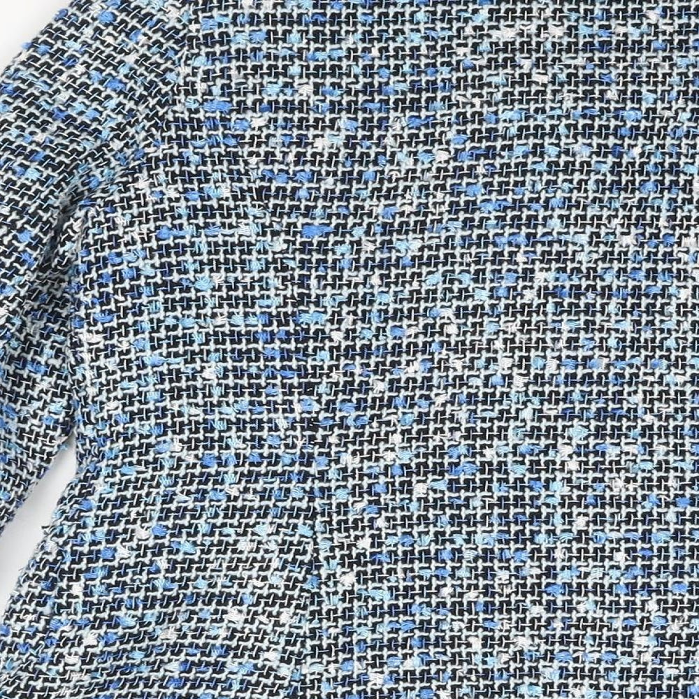 Luxy Womens Blue Jacket Size M Hook & Eye - Raw Edge Pearl Detail