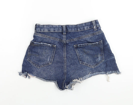 Denim & Co. Womens Blue Cotton Cut-Off Shorts Size 10 Regular Zip - Distressed