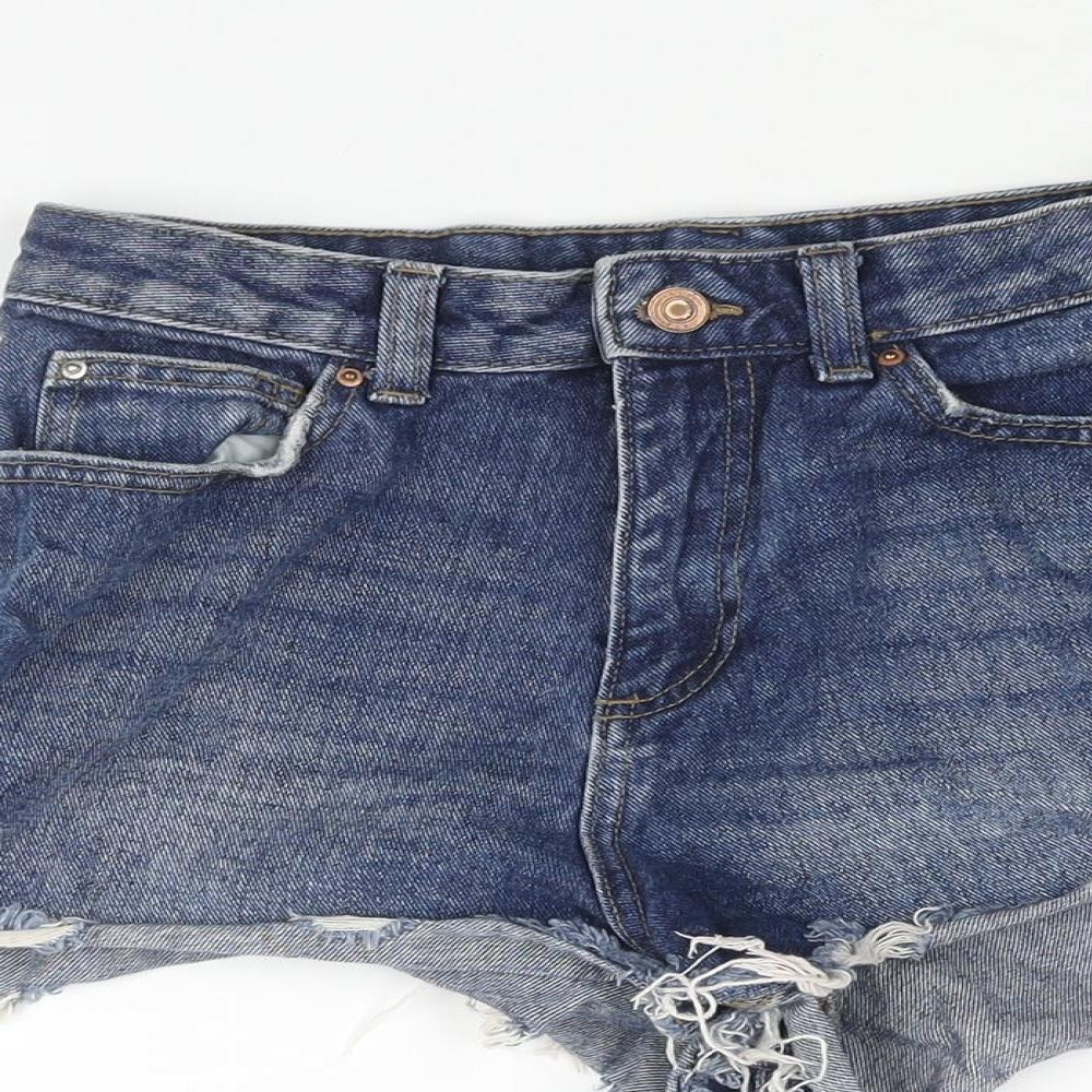 Denim & Co. Womens Blue Cotton Cut-Off Shorts Size 10 Regular Zip - Distressed