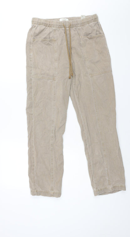 Per Una Womens Brown Cotton Tapered Jeans Size 12 L29 in Regular Drawstring