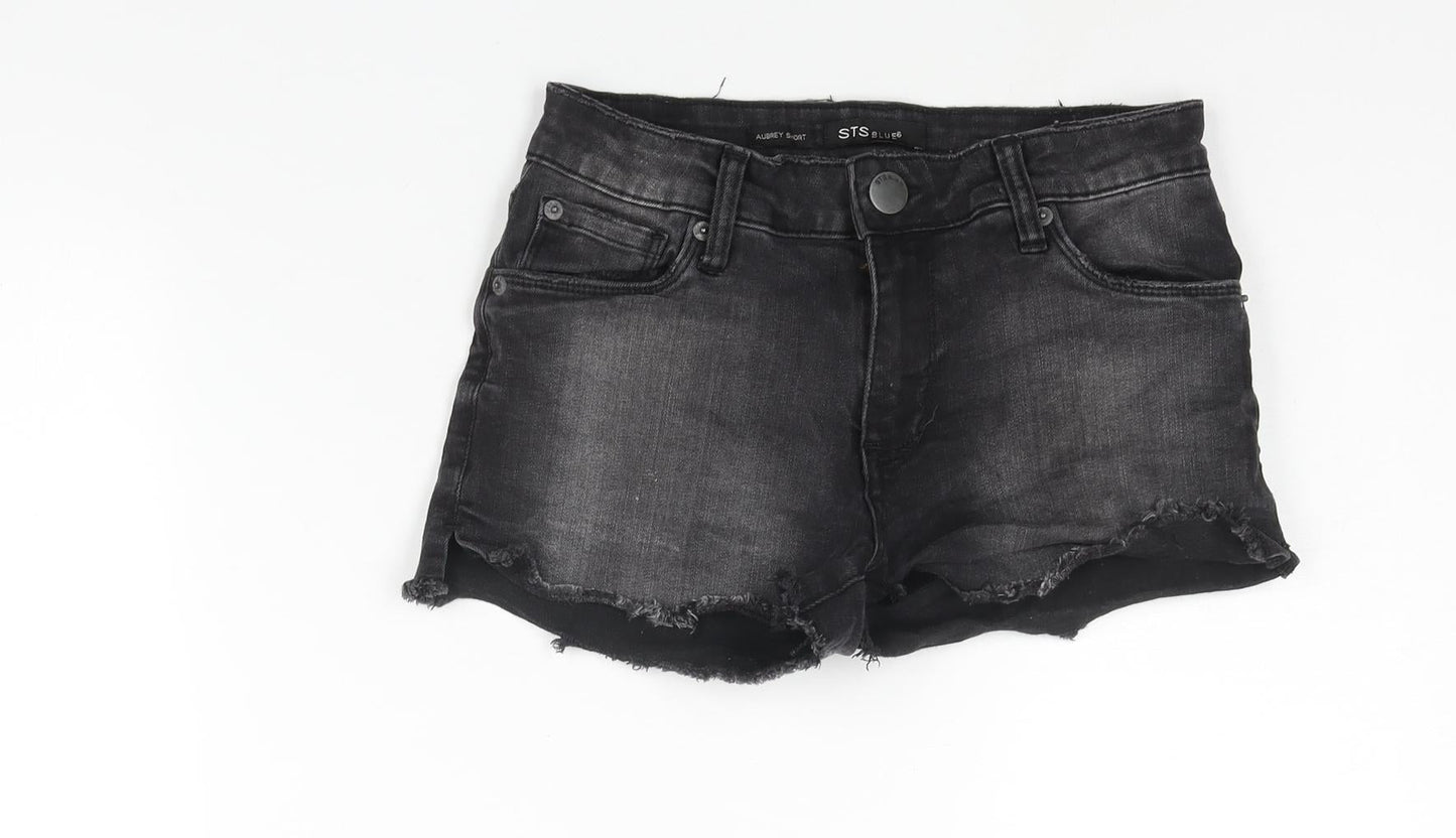 STS Blue Womens Black Cotton Cut-Off Shorts Size 24 in Regular Zip
