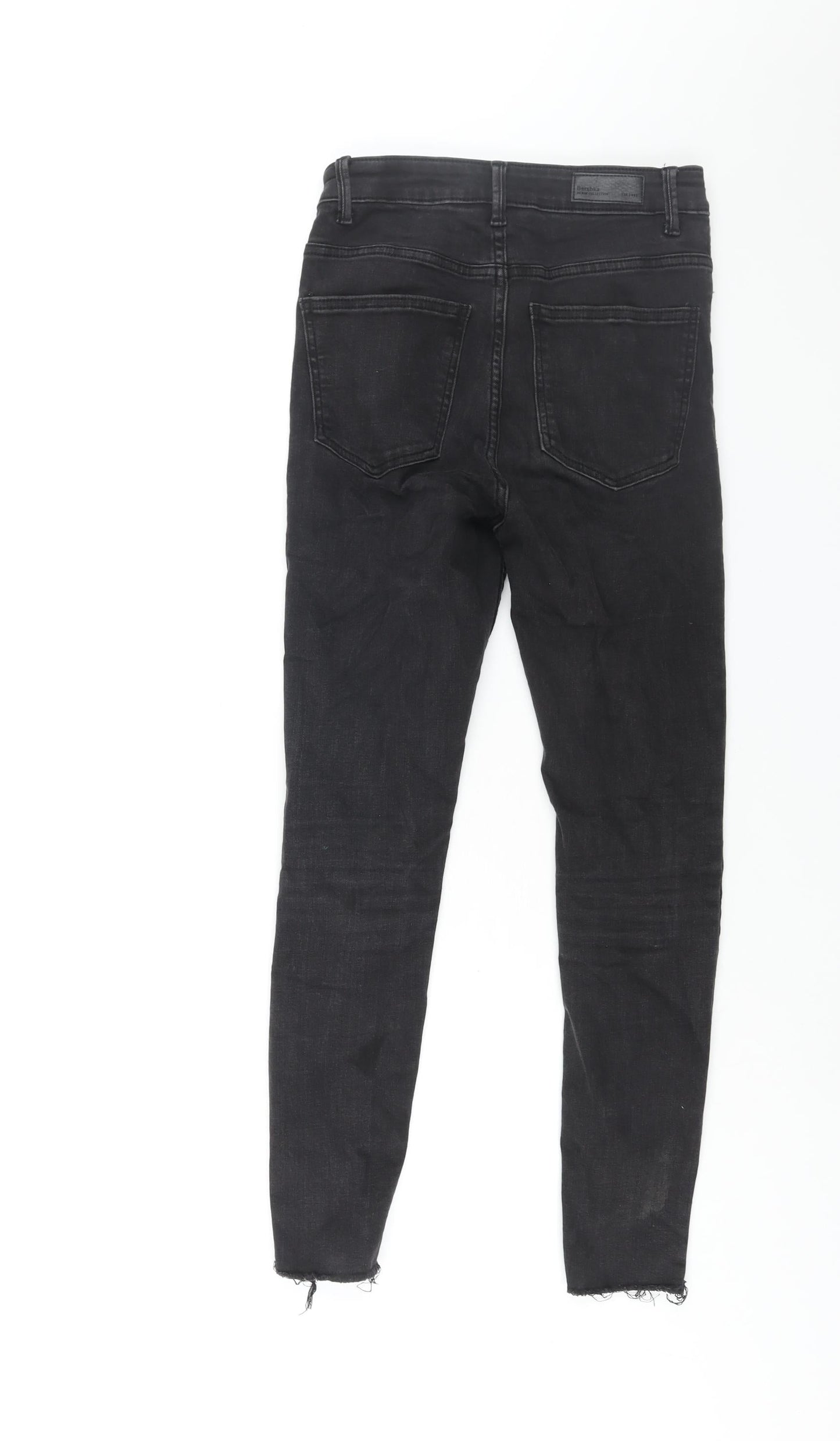 Bershka Womens Black Cotton Skinny Jeans Size 8 L26 in Regular Zip - Raw Hem