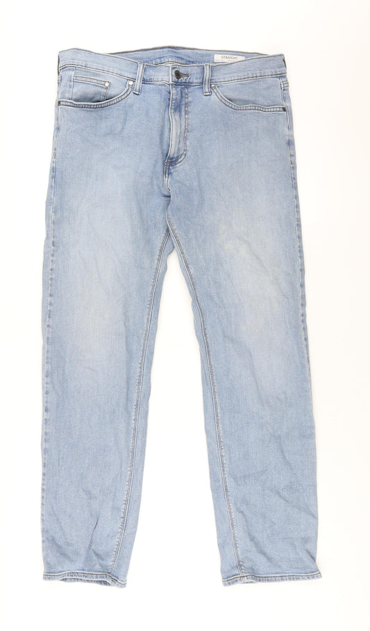 Marks and Spencer Mens Blue Cotton Straight Jeans Size 34 in L31 in Regular Zip