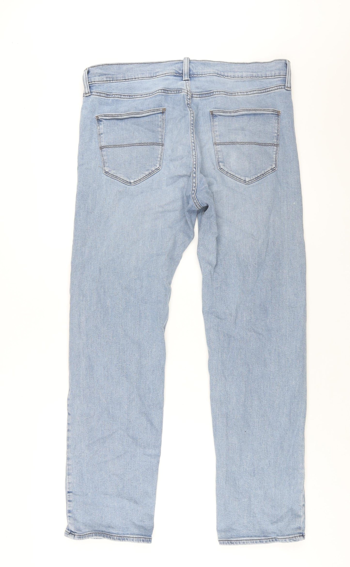 Marks and Spencer Mens Blue Cotton Straight Jeans Size 34 in L31 in Regular Zip