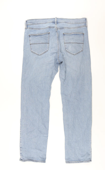 Marks and Spencer Mens Blue Cotton Straight Jeans Size 34 in L31 in Regular Zip