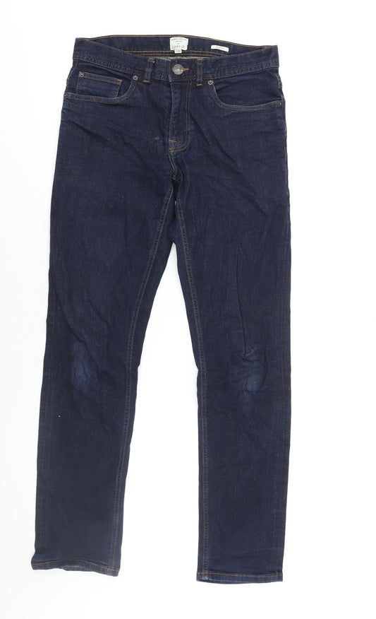 Easy Mens Blue Cotton Straight Jeans Size 30 in L30 in Slim Zip