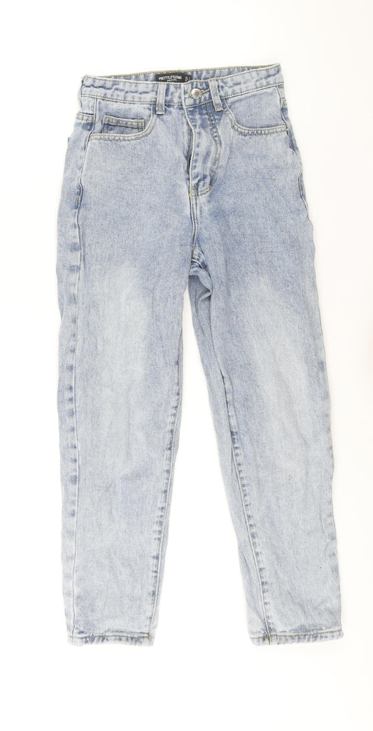 PRETTYLITTLETHING Womens Blue Cotton Tapered Jeans Size 4 L25 in Regular Zip