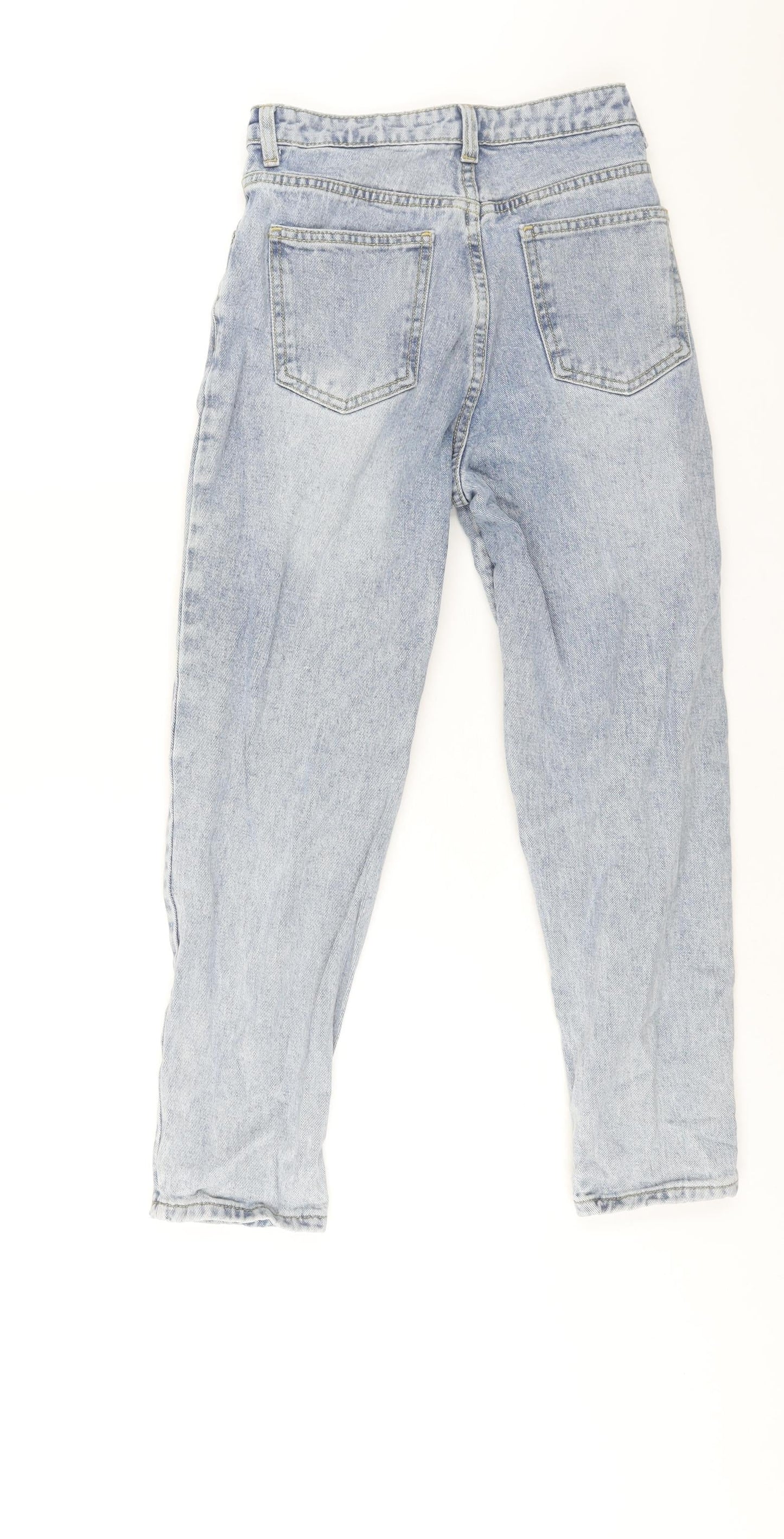 PRETTYLITTLETHING Womens Blue Cotton Tapered Jeans Size 4 L25 in Regular Zip