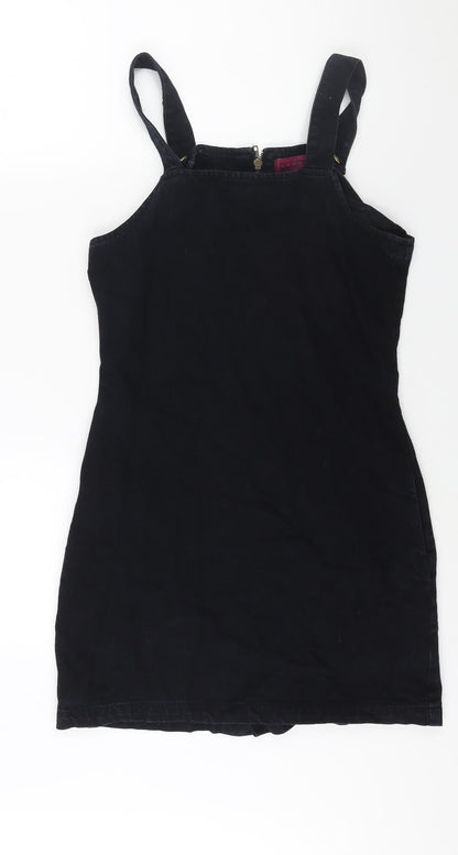 Boohoo Womens Blue Cotton Pinafore/Dungaree Dress Size 10 Square Neck Zip