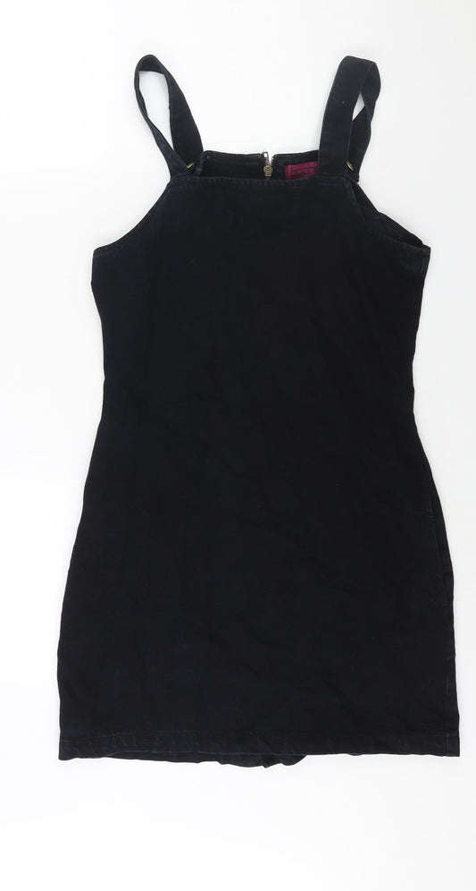 Boohoo Womens Blue Cotton Pinafore/Dungaree Dress Size 10 Square Neck Zip
