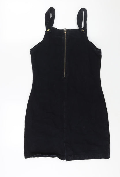 Boohoo Womens Blue Cotton Pinafore/Dungaree Dress Size 10 Square Neck Zip