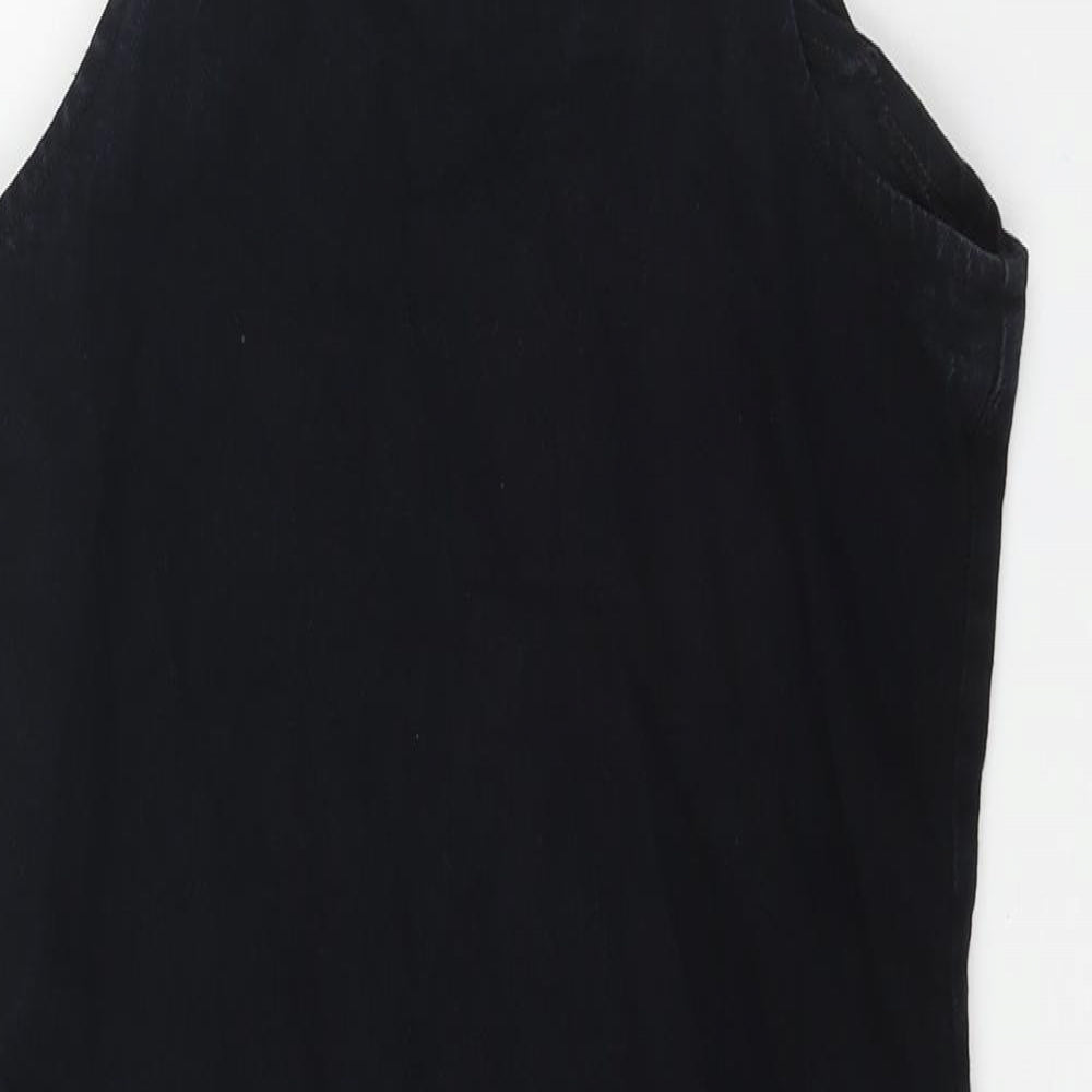 Boohoo Womens Blue Cotton Pinafore/Dungaree Dress Size 10 Square Neck Zip