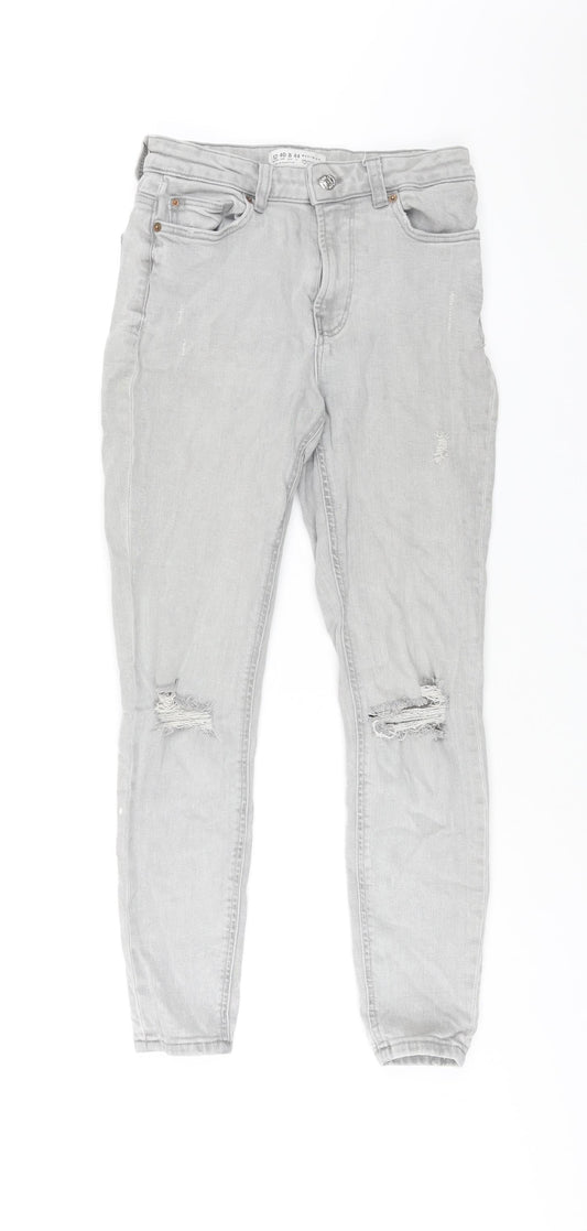 Denim & Co. Womens Grey Cotton Skinny Jeans Size 12 L27 in Regular Zip