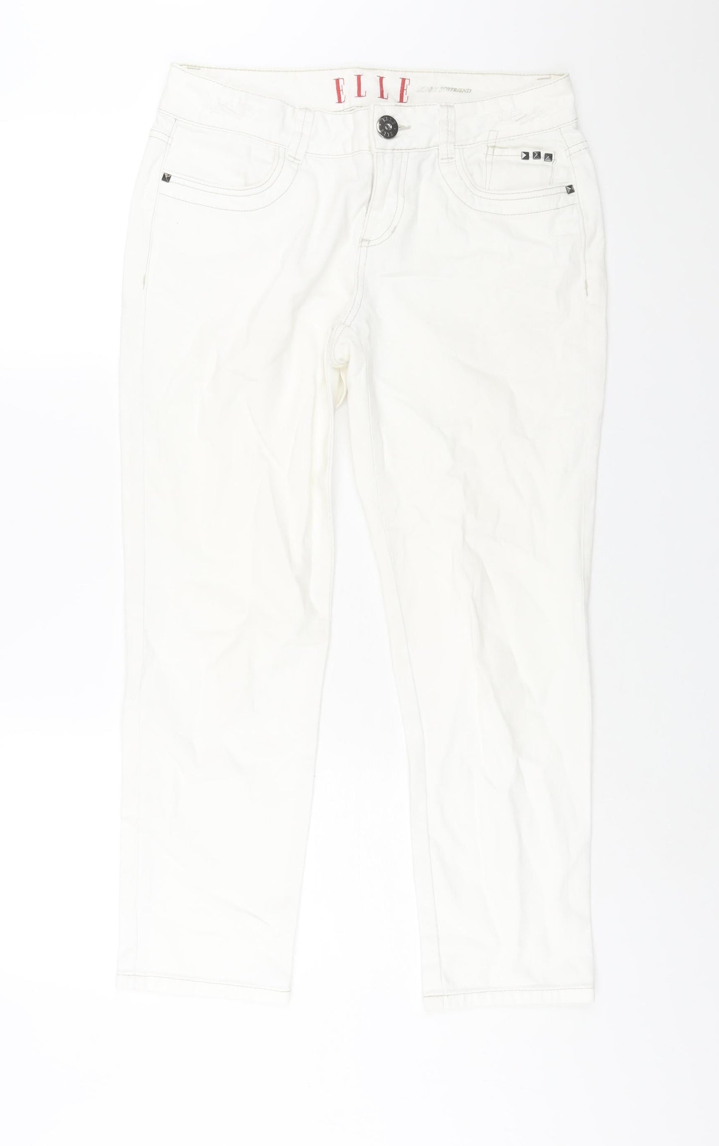 ELLE Womens White Cotton Straight Jeans Size 12 L27 in Regular Zip