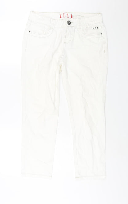 ELLE Womens White Cotton Straight Jeans Size 12 L27 in Regular Zip