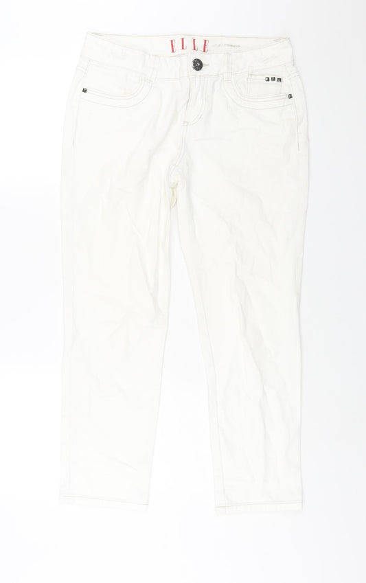 ELLE Womens White Cotton Straight Jeans Size 12 L27 in Regular Zip