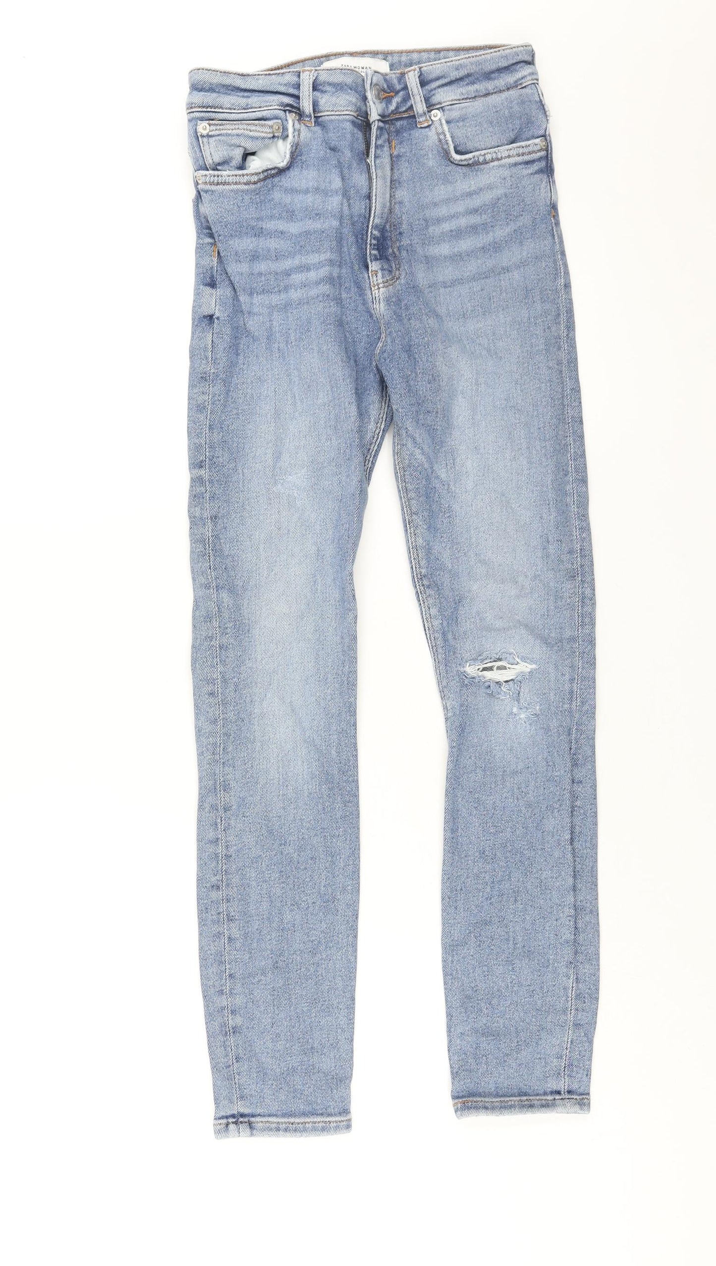 Zara Womens Blue Cotton Skinny Jeans Size 8 L27 in Regular Zip