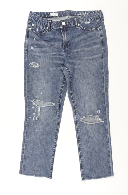 Gap Womens Blue Cotton Cropped Jeans Size 30 in L24 in Regular Zip - Splatter Detail