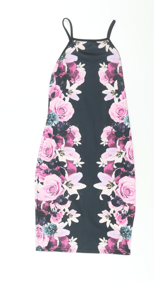 Miss Selfridge Womens Multicoloured Floral Polyester Bodycon Size 6 Square Neck Pullover