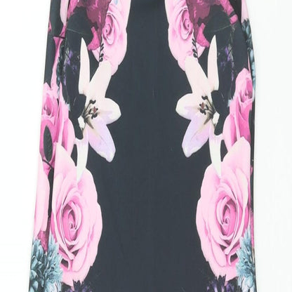 Miss Selfridge Womens Multicoloured Floral Polyester Bodycon Size 6 Square Neck Pullover