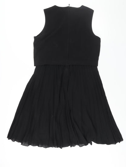 H&M Womens Black Polyester A-Line Size 10 Round Neck Zip - Pleated