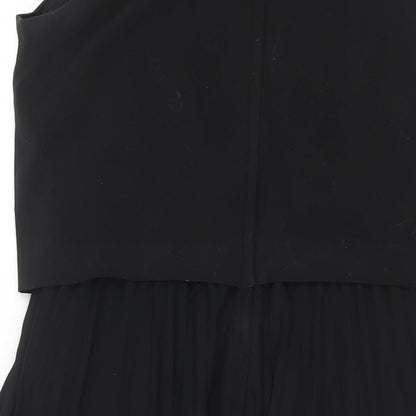 H&M Womens Black Polyester A-Line Size 10 Round Neck Zip - Pleated