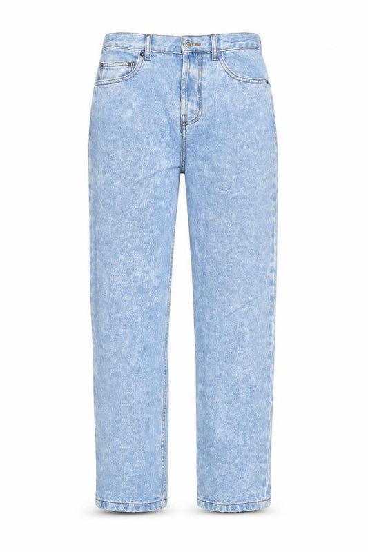 Front view of ASOS women’s blue cotton straight jeans, size UK 28, in, 30-inch leg regular button