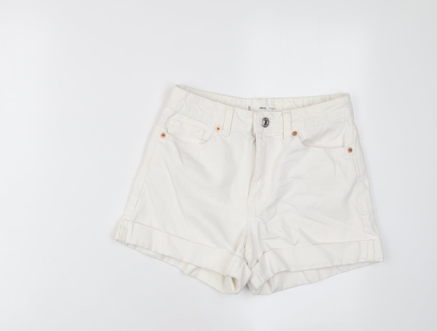 Mango Womens White Cotton Mom Shorts Size 6 L3 in Regular Zip