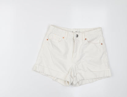 Mango Womens White Cotton Mom Shorts Size 6 L3 in Regular Zip