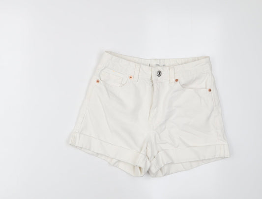 Mango Womens White Cotton Mom Shorts Size 6 L3 in Regular Zip