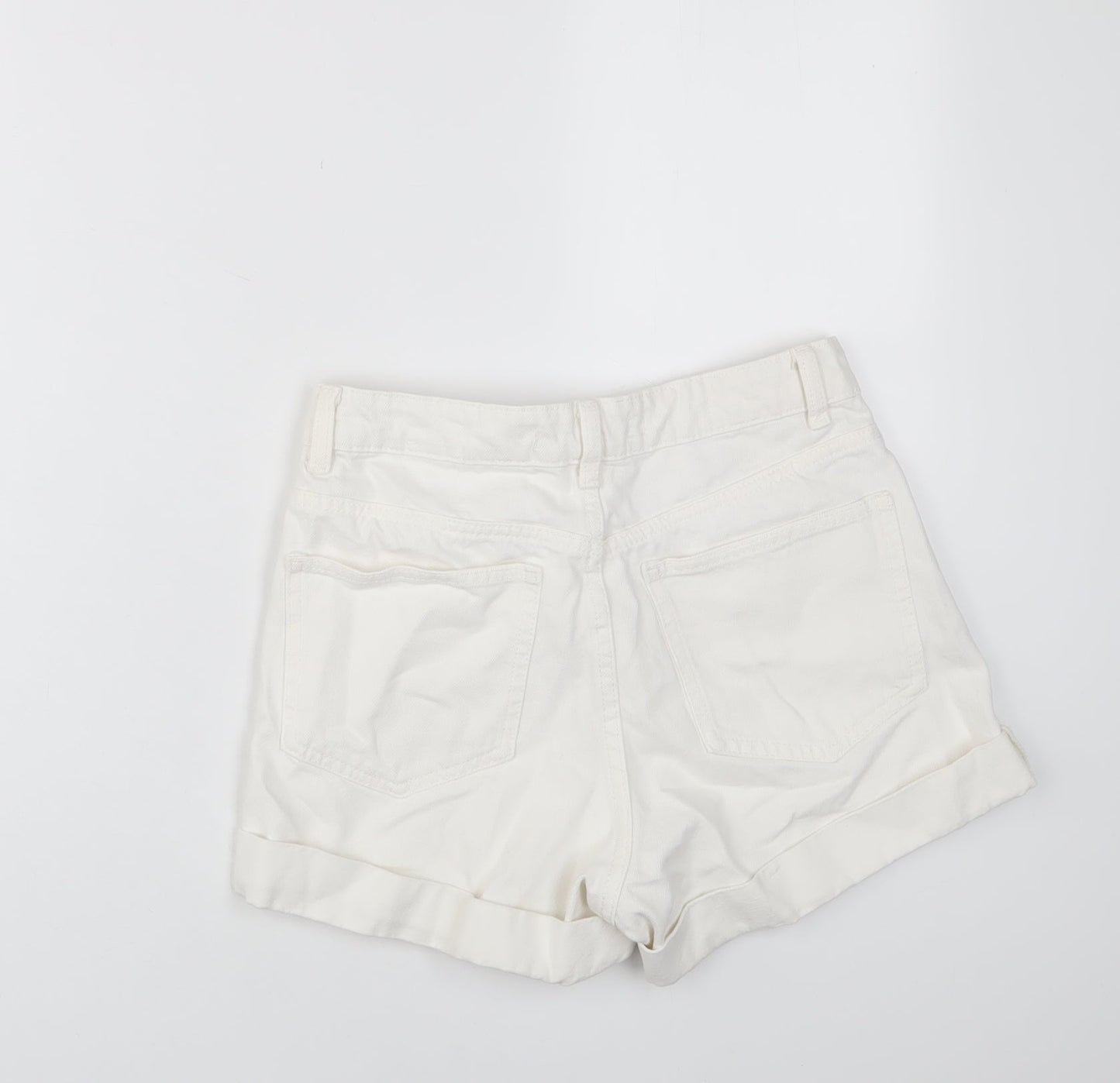 Mango Womens White Cotton Mom Shorts Size 6 L3 in Regular Zip